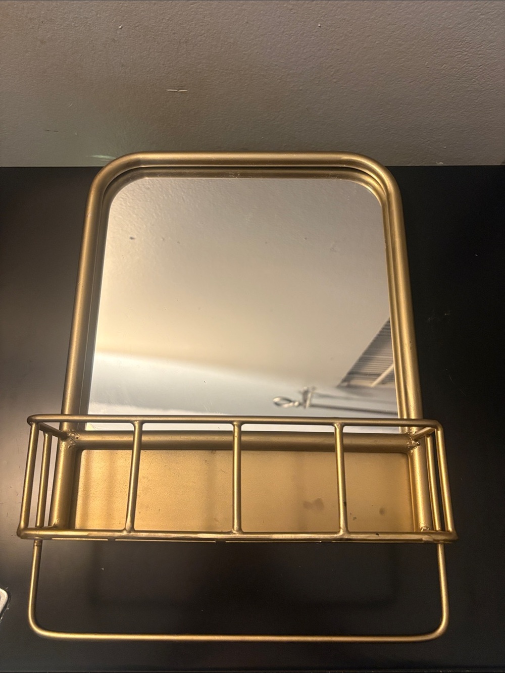 Gold Wall Mirror with Shelf - Modern Bathroom Accent